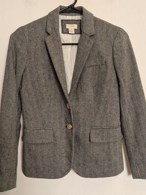 J. Crew Grey Houndstooth Two Gold Button Blazer Size 00 Wool Blend